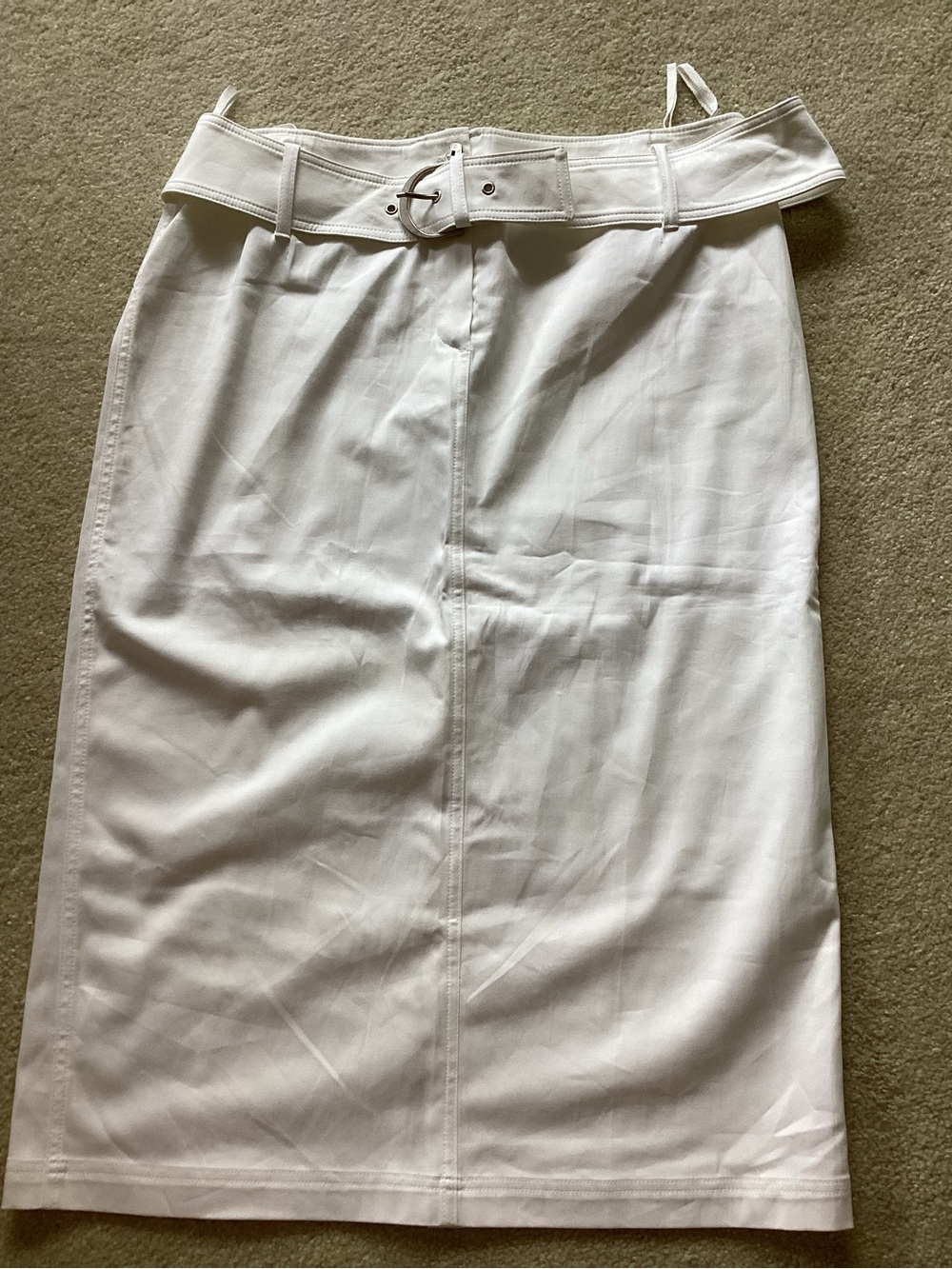 White Midi Pencil Skirt with Waist Belt